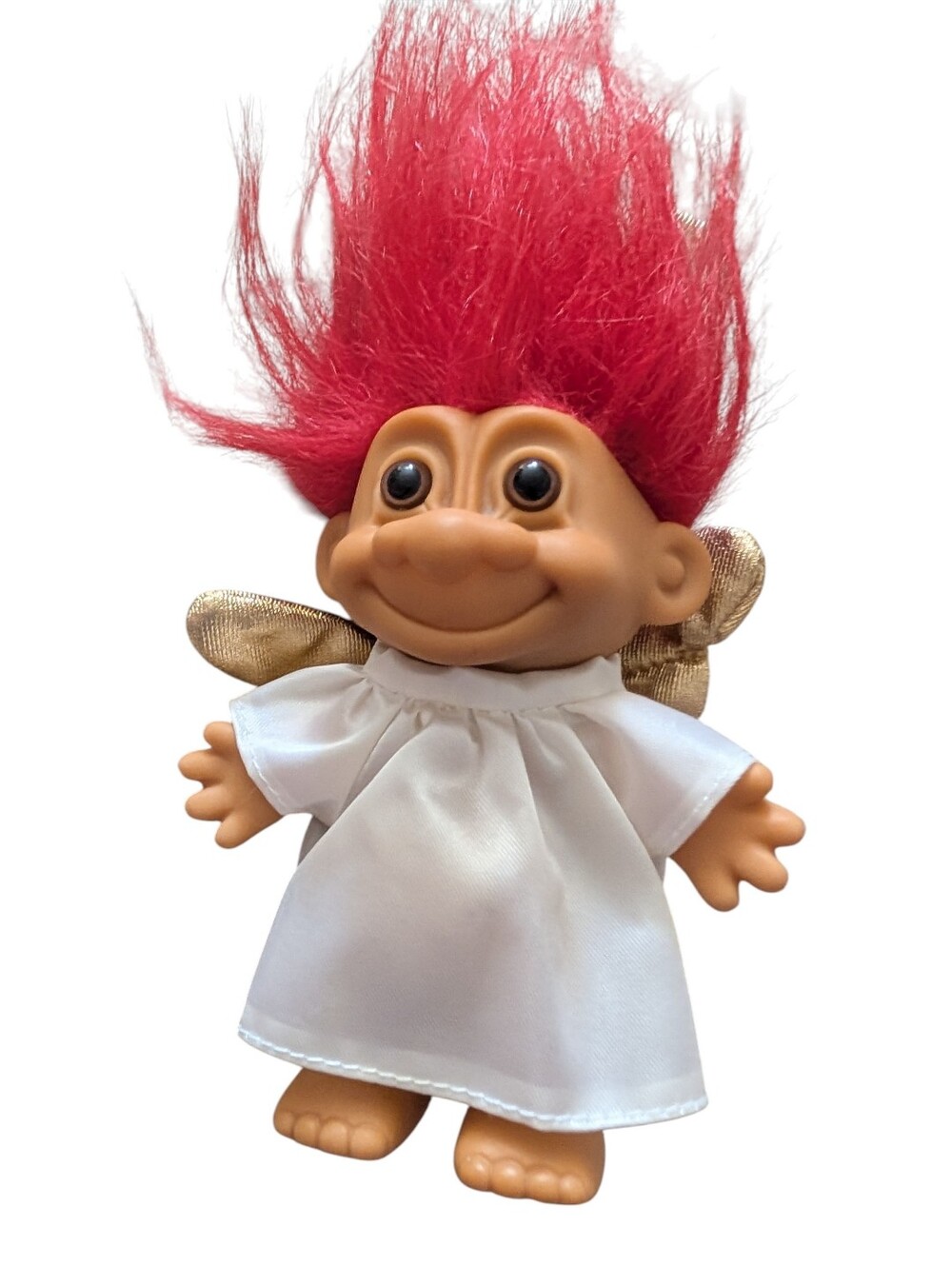 Vintage 1990s Russ Berrie Angel Troll Doll Ornament Red Hair Gold Wings - Picture 1 of 6